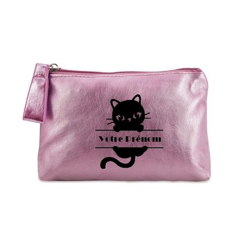 Porte monnaie rose pochette chat prenom