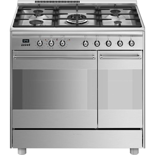 Smeg SCB92PX8 - Cuisinière (four à deux étages) - pose libre - largeur : 90 cm - profondeur : 60 cm - hauteur : 91.5 cm - avec système auto-nettoyant - acier inoxydable