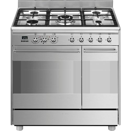 Smeg SCB92MX8 - Cuisinière (four à deux étages) - pose libre - largeur : 90 cm - profondeur : 60 cm - hauteur : 88.5 cm - avec système auto-nettoyant - acier inoxydable
