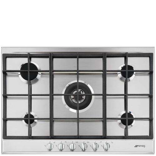 Smeg P272XGH - Table de cuisson au gaz - 5 plaques de cuisson - Niche - largeur : 55.5 cm - profondeur : 47.8 cm - acier inoxydable