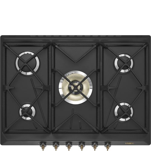 Smeg Coloniale SRV876AOGH Table de cuisson au gaz Anthracite mat/laiton antique - 5 foyers