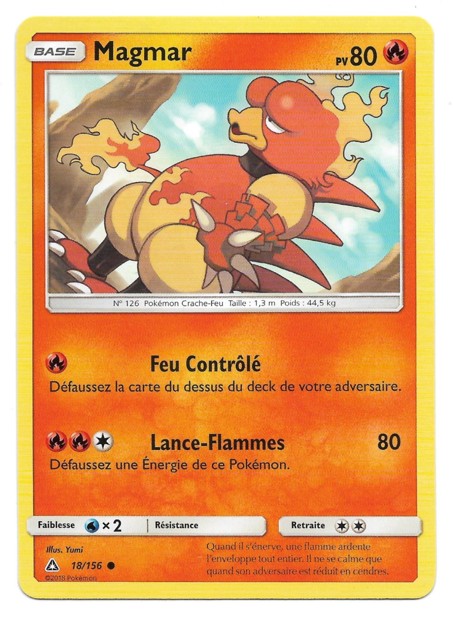 Carte Pokémon - Magmar Pv 80 18/156 - Carte Commune - Soleil Et Lune - Ultra Prisme