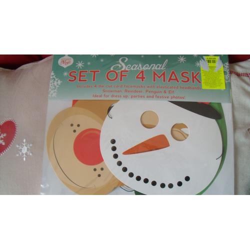 Noël:Lot 4 Masques Carton Pour Enfants (Renne Bonhomme Neige-Pingouin-Elfe)