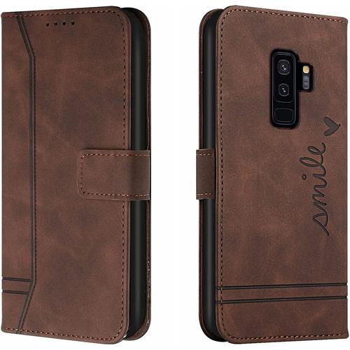 Coque Pour Samsung Galaxy S9 Plus, Etui Portefeuille Samsung S9 Plus, Protection Etui À Rabat Housse En Cuir Pu Avec Antichoc Tpu [Fermoir Magnétique] Flip Housse Pour Samsung S9 Plus (Braun)