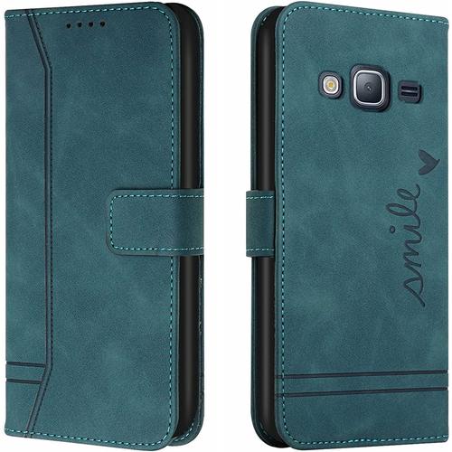 Coque Pour Samsung Galaxy J3 2016/ J310, Etui Portefeuille Samsung J3 2016/ J310, Protection Etui À Rabat Housse En Cuir Pu Avec Antichoc Tpu [Magnétique] Pour Samsung J3 2016/ J310 (Vert)