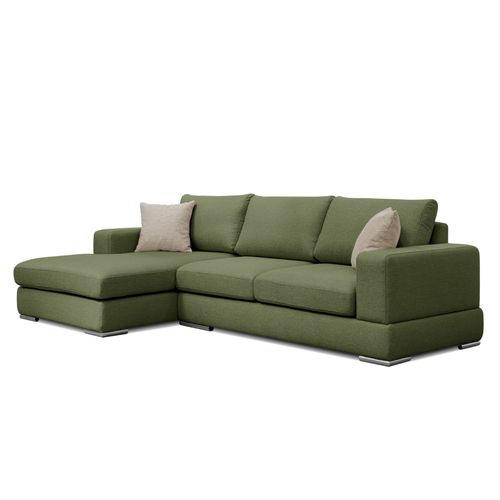Canapé D'angle Gauche 4 Places Tissu Vert Et Beige