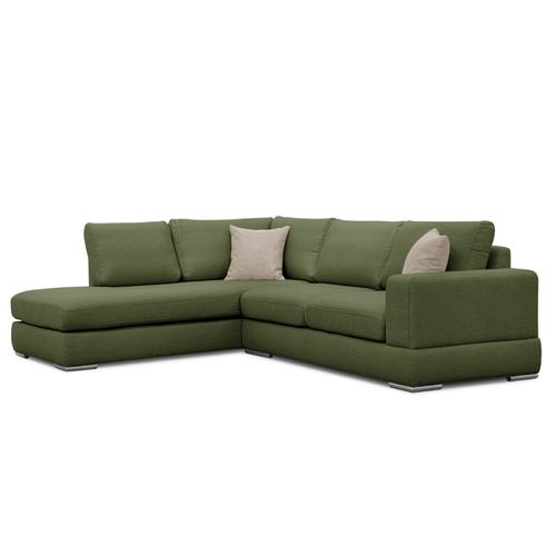 Canapé D'angle Droit 5 Places Tissu Vert Et Beige