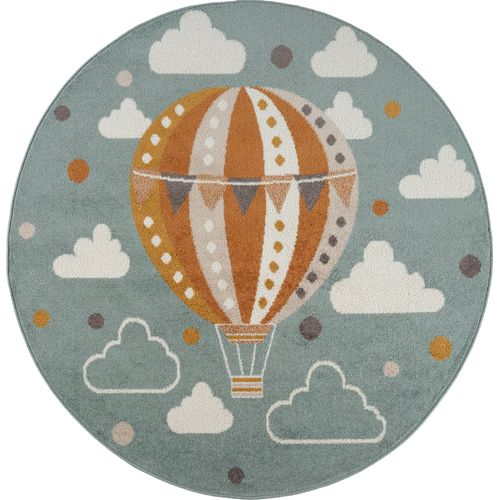 Tapis Rond Enfant Montgolfière Nuages Multicolore/Bleu Ø 160