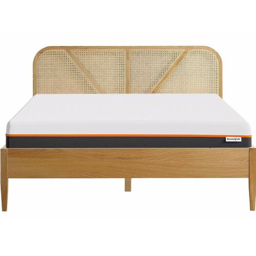 Lit 140x190 En Bois Et Cannage + Matelas Double Confort