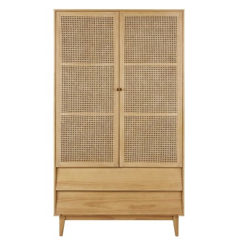 Armoire 2 Portes Battantes 2 Tiroirs Cannage En Rotin