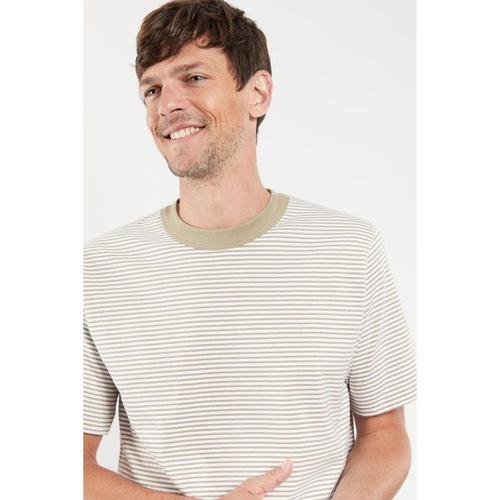 T-Shirt Rayé - Coton Léger Homme Argile E23/Blanc Xs