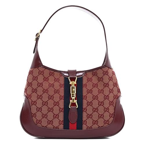 Sac À Main En Cuir & Toile Jackie Monogramme Bordeaux Jamais Porté Avec Étiquette L.28 Cm