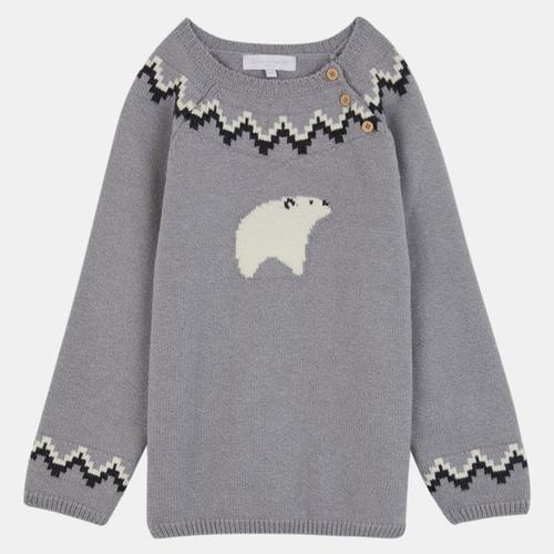 Pull De Noël En Maille De Coton Bio & Laine Mélangés Igloo Gris Chiné