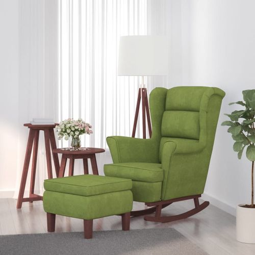 Vidaxl Chaise À Bascule Avec Pieds En Bois Et Tabouret Vert Clair