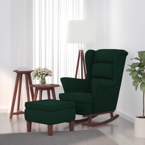 Vidaxl Chaise À Bascule Avec Pieds En Bois Et Tabouret Vert Foncé
