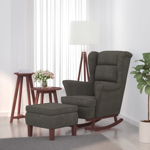 Vidaxl Chaise À Bascule Avec Pieds En Bois Et Tabouret Gris Foncé
