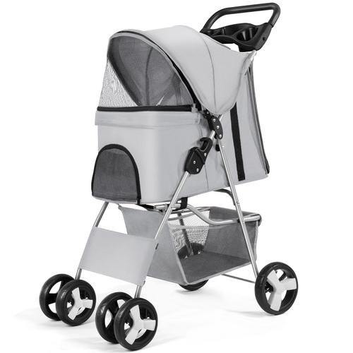 Poussette Pour Chien Pet Stroller Poussette Buggy Pour Chien Protège-Pluie À Pousser Roadster, Grisâtre