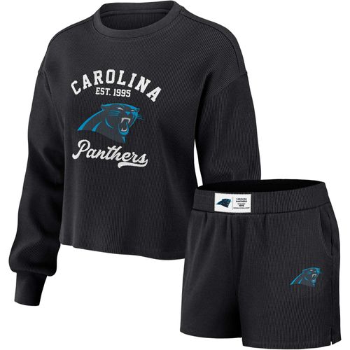 Ensemble De Détente Pour Femme Wear By Erin Andrews Composé D'un T-Shirt À Manches Longues Et D'un Short En Tricot Gaufré Noir Carolina Panthers