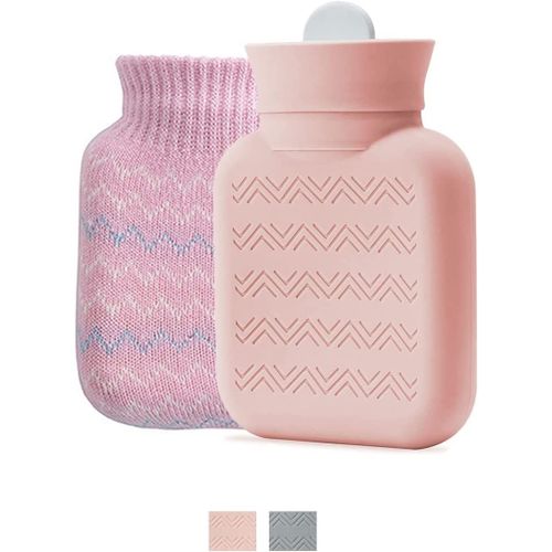 Bouillotte,Avec Housse Tricotée,Mini Chauffe-Mains En Silicone,Peut Être Réchauffé Au Micro-Ondes,Convient Enfants Et Adultes(Rose)