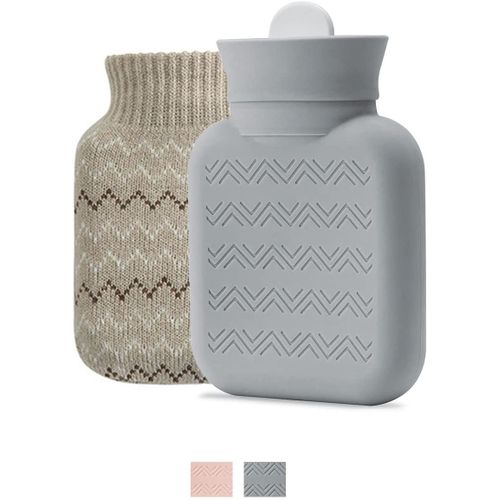 Bouillotte,Avec Housse Tricotée,Mini Chauffe-Mains En Silicone,Peut Être Réchauffé Au Micro-Ondes,Convient Enfants Et Adultes (Gris)