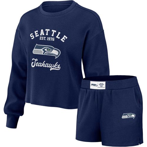 Ensemble De Détente Pour Femme Wear By Erin Andrews Avec T-Shirt À Manches Longues Et Short En Tricot Gaufré Bleu Marine Des Seattle Seahawks