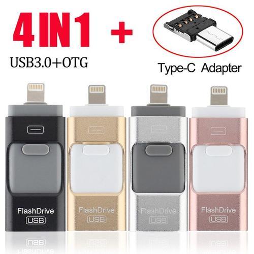 Clé USB 128, 256 go, stockage externe pour iPhone 4 en 1, Compatible avec  iPhone et iPad