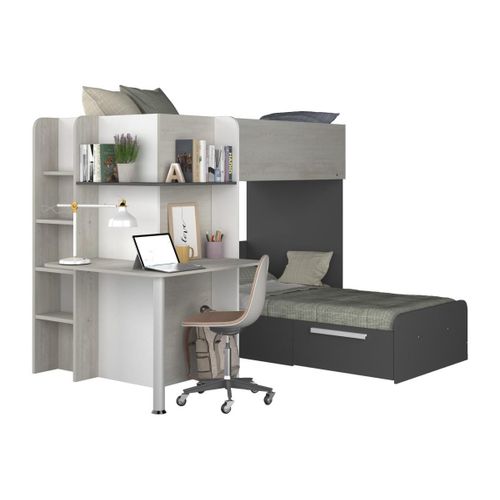 Lits Superposés 2 X 90 X 190 Cm - Avec Bureau - Gris, Blanc Et Noir - Samuel