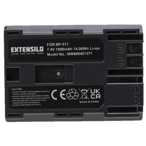 EXTENSILO Batterie compatible avec Canon ZR-40, ZR-50MC, ZR-60, ZR-65MC, ZR-70MC, ZR-80 appareil photo, reflex numérique (1900mAh, 7,4V, Li-ion)