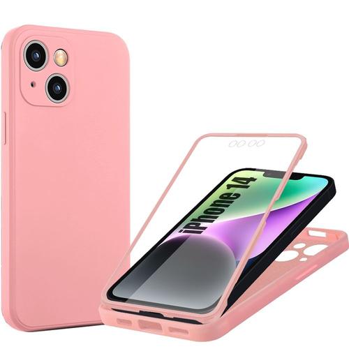 Coque Intégrale Pour Iphone 14, Protection Hybride 360° Silicone + Pet Anti-Rayures Rose