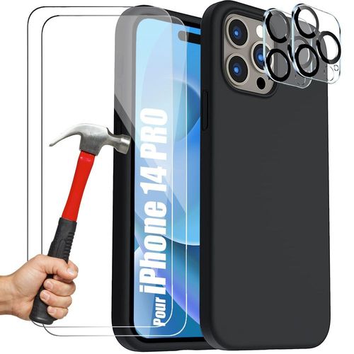Coque Pour Iphone 14 Pro (6,1'') Tpu Noir + 3 Verres Trempes Et 2 Protections Camera Arriere - E.F.Connection