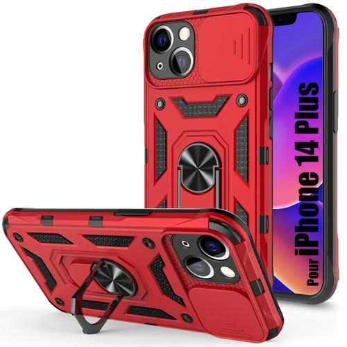 Coque Pour Iphone 14 Plus Rouge Rigide Antichoc Avec Anneau Support Et Protection Objectif