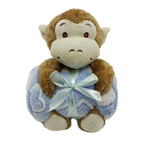 Peluche Singe Et Plaid Motifs Coeurs Pour Enfant - Marron Marron