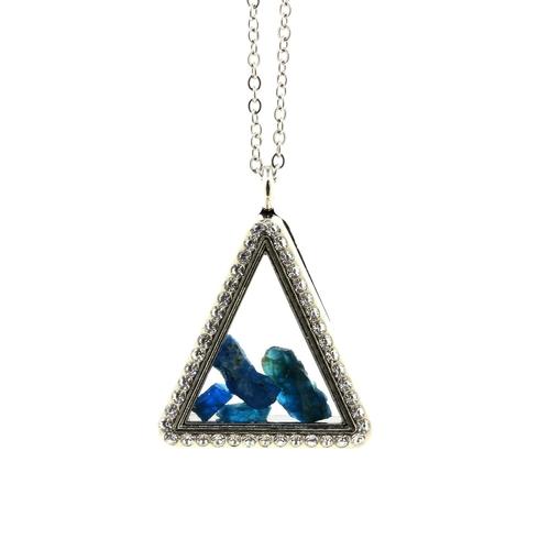 Collier Apatite Bleu Neon Brut. Modèle Triangle.
