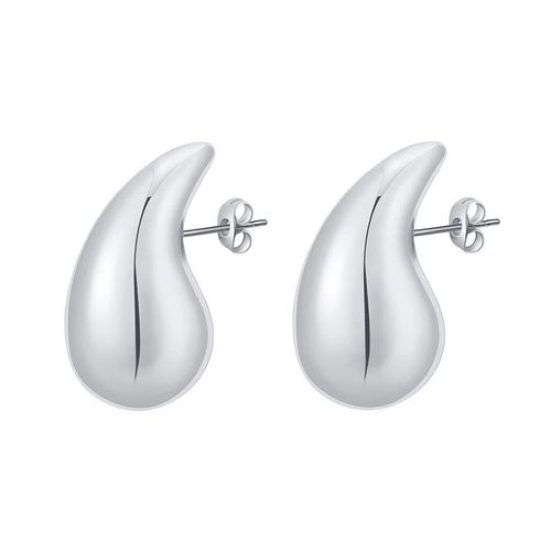 1 Paire De Boucles D'oreilles Goutte D'eau Creuses En Cuivre Argent