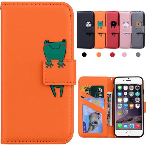 Coque Iphone 6s Plus, Coque Iphone 6 Plus, Housse Iphone 6s Plus, Rabat Flip Case,Antichoc Tpu Etui De Protection Avec [Béquille] [Fentes Pour Cartes] Pour Iphone 6 Plus/Iphone 6s Plus - Orange