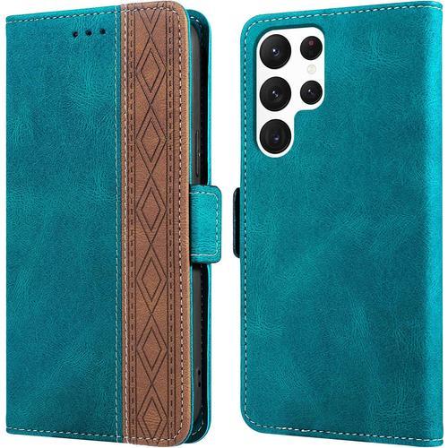 Week Etui Pour Galaxy S22 Ultra, Coque S22 Ultra, Blocage Rfid, Etui À Rabat, Fermeture Magnétique, Protection Coque Samsung S22 Ultra, Housse Pour Samsung Galaxy S22 Ultra 5g 6,8, Vert