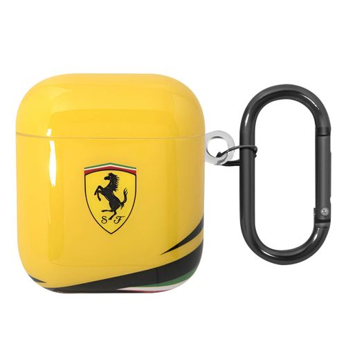 Coque pour AirPods 1 et 2 Silicone Rigide Mousqueton FerrariJaune