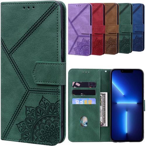 Week Coque Pour Iphone 14 Plus 2022, Faite À La Main - Coque À Rabat Rétro Avec Motif Mandala - Coque Iphone 14 Plus 5g, Étui De Protection Souple Et Flexible Anti-Rayures Pour Iphone 14 Plus, Vert