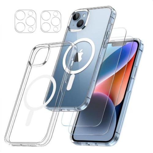 Hq-Cloud® Coque Magnétique Pour Iphone 15 6,1 Pouces Avec 2 Verres Trempés Et 2 Caméra Protecteur, Compatible Avec Magsafe, Dos Anti Rayures, Transparent