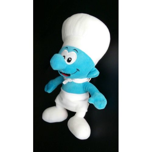 Peluche Doudou Schtroumpf 100% Neuf - Cuisinier Pâtissier - Original The Smurfs - Animal Dessin Animé Patissier Jouet Schtroumf Figurine - Pour Enfant Fille Ou Garçon Garcon - Blanc Et Bleu