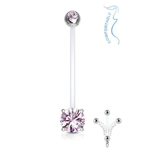 Piercing Nombril Grossesse Pierre Zirconium Bébé Maternité Longue Barre Acrylique Retainer Bioflex Elena Rose Lovepiercing