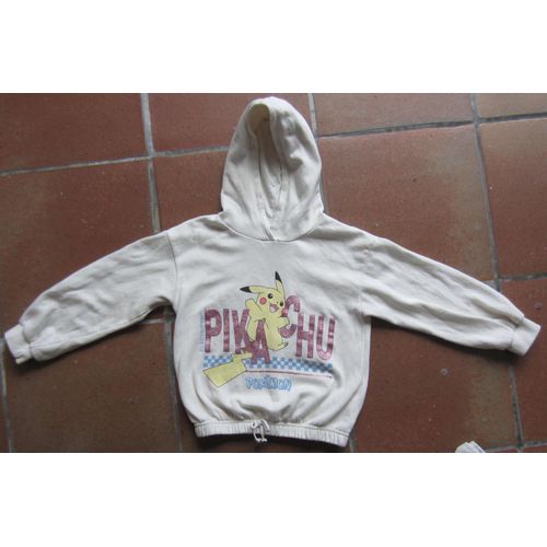 Sweat Sweatshirt À Capuche Blanc Electrifying Pikachu Pokémon Taille 6 Ans