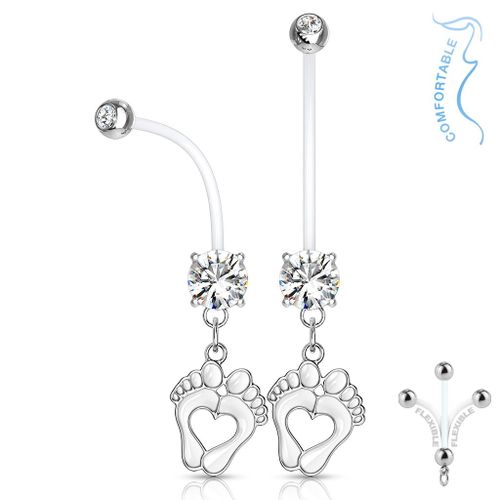 Piercing Nombril Grossesse Pieds Bébé Maternité Pierre Zirconium Longue Barre Acrylique Retainer Bioflex Alice Blanc Lovepiercing
