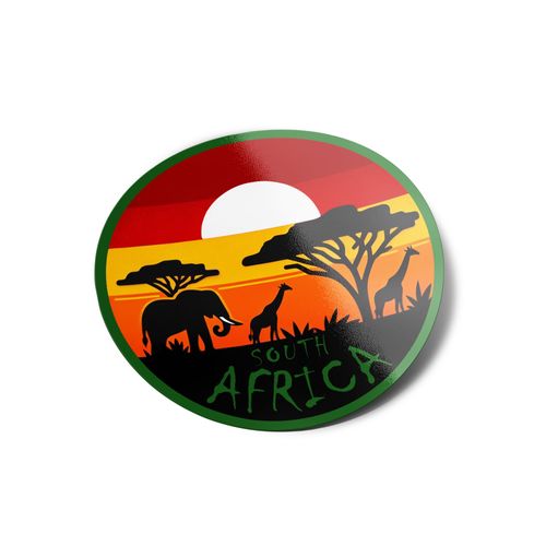 Pack X5 Autocollants Stickers Afrique Du Sud Illustration Art Silhouettes Minimalistes Éléphant Girafe Coucher Soleil South Africa Drapeau Pays