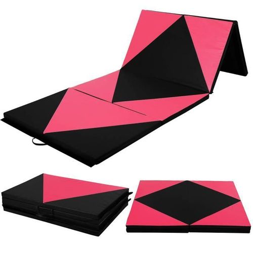 Costway Tapis De Gymnastique Pliable 240 X 120 X 5 Cm Matelas De Fitness Portable 4 Plis Pour Fitness,Yoga Et Sport Rose Et Noir