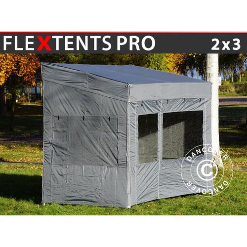 Tente Pliante Chapiteau Pliable Tonnelle Pliante Barnum Pliant Flextents Pro Trapezo 2x3m Gris, Avec 4 Cotés