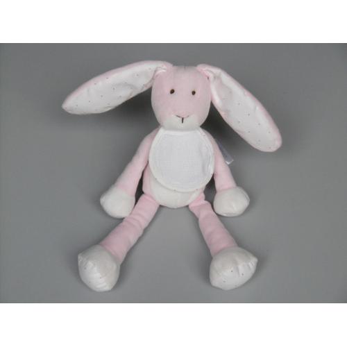 Doudou Lapin Rose Blanc Bavoir Dmc