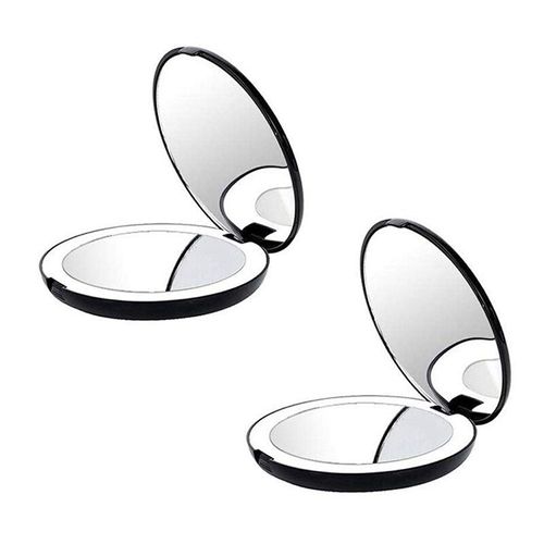 Mini miroir pliant Portable avec lumière LED, loupe 10X, 12 perles de lampe, noir