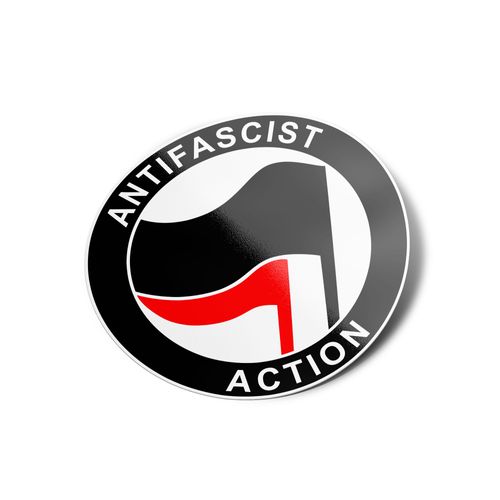 Pack X5 Autocollants Stickers Antifacist Action Logo Antifa Drapeau Rouge Découpé À La Forme Rond Vinyle Resistant Uv Intempéries Qualité 8x8cm