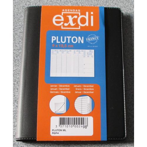 Agenda Exdi Pluton 2023 - Format Poche 9x12.5cm - 1 Semaine Sur 2 Pages - Couverture Plastique Noire - Coins Détachables - Pages Répertoire À La Fin